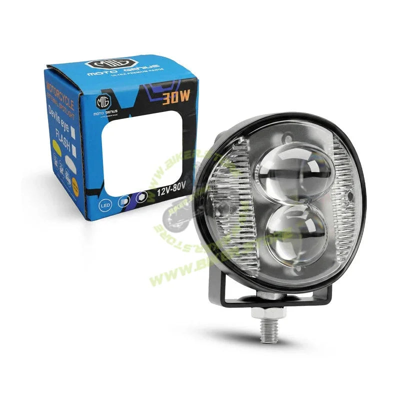 MOTO GENIUS Mini Motorcycle LED Fog Light 30W Dual Flash, Multi-Color Yellow/White/Red/Blue Spotlight, Red & Blue Warning Strobe, Compact Auxiliary Driving Light - Biker.Store - www.biker.store