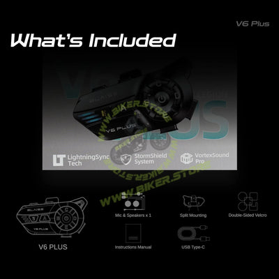 Blaise V6 Plus Motorcycle Helmet Intercom - 1200M Range - 6 Riders Multi-Pairing Bluetooth System - Biker.Store - www.biker.store