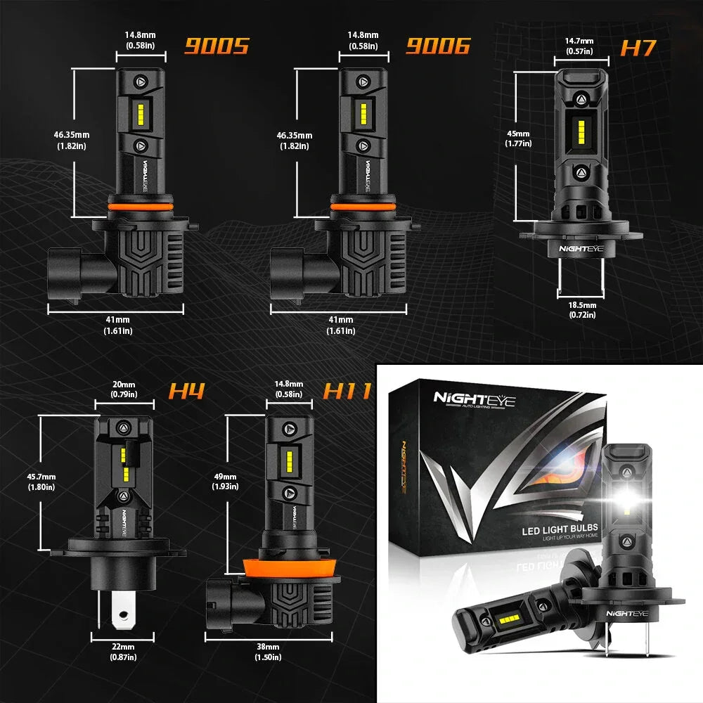 NightEye A315-S6 H7 Two Pin 6500K White 2PCS Car LED Headlight Bulb 14,000LM/Pair LED Headlamp IP Waterproof - Type H7 - Biker.Store - www.biker.store