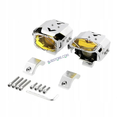 HJG Chrome Transformer Foglight 140W LED Projector with Wiring Kit Slider Yellow Cap Wide Spread White/Yellow 140W 2pc Foglight Ultra Wide Dual Intensity LED Driving Fog Lights 3000K/6500K Universal For All Cars & Bikes, Pack of 2 with Wiring Harness Kit - Biker.Store - www.biker.store