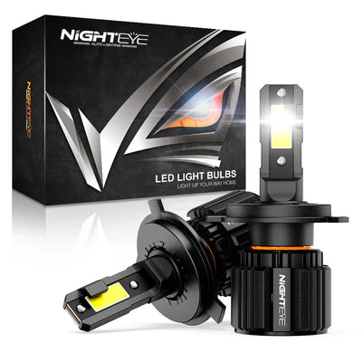 NightEye S4 LED Light Set of 2 - H4 Socket - H4 LED Headlight Bulb for Car and Bike White, 72W, 2 Bulbs - 13000 Lumens ULTRA BRIGHT, Type H4 - Biker.Store - www.biker.store