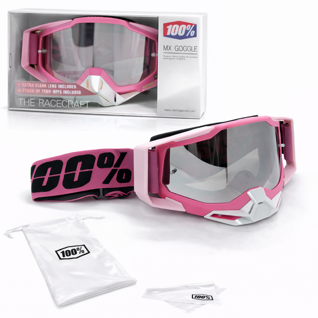 100% Upgraded Goggle for Motorcycle Riding Strong Material UV Protection Clear Vision Lens, Dustproof with Comfortable Foam Padding Adjustable Headband Pink Color for Dirt Bike Racing Pack 1 - Biker.Store - www.biker.store