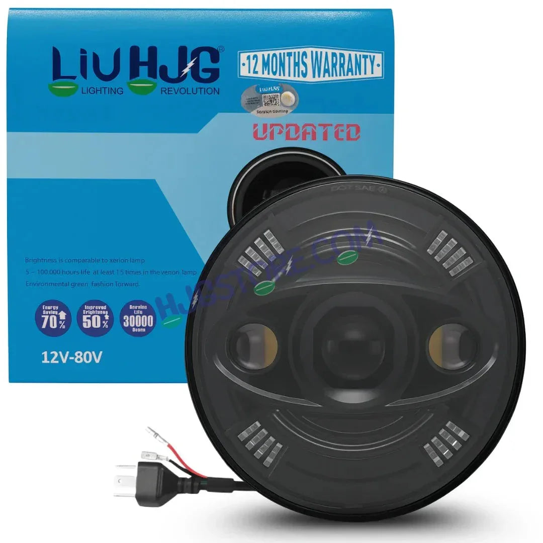 HJG New 100W Tri Projector 7 Inch Headlight Assembly C-194 100W White LED Headlight New Model 3 Projector Lens Headlight Assembly for Royal Enfield | 80-100W CREE/Osram LED Chip Multi color White/Yellow Compatible with Royal Enfield, Jeep, Thar, Gypsy - Biker.Store - www.biker.store