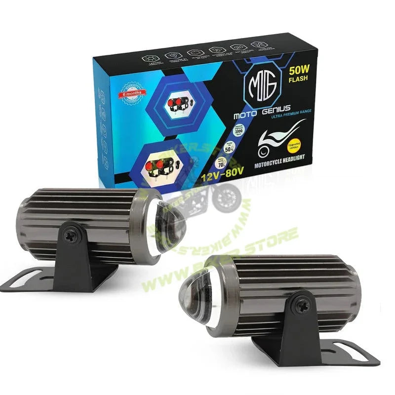 MOTO GENIUS Motorcycle LED Fog Light 50W, Universal Bike Auxiliary Headlamp, Compact High-Power LED Fog Lamp, Waterproof & Durable (Pack of 2) - Biker.Store - www.biker.store
