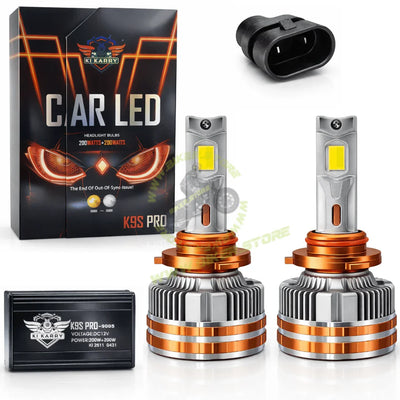 Ki Karry (9005) Ultra Bright LED Headlight Bulb Waterproof & Heat Dissipation 200+200 Watts 12V DC Power APP Control Yellow & White Light Adjustable Universal fit for All Bikes & Cars (Pack of 2) - Biker.Store - www.biker.store