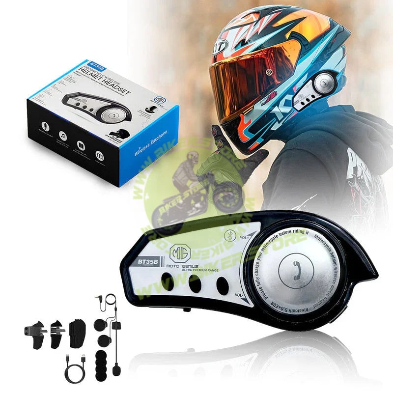 MOTO GENIUS BT35B Helmet Bluetooth V5.4 + EDR Headset – Wireless Motorcycle Communication, Music, GPS Navigation, Intercom for Riders - Biker.Store - www.biker.store
