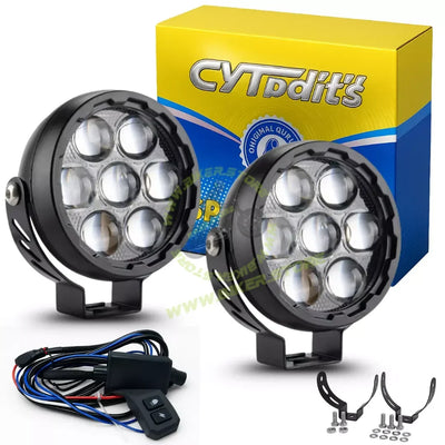 CYT 7 LED Super Bright Fog Light Waterproof & Heat Dissipation High Beam/Low Beam Yellow & White Light Reflection Power 200W 12V DC Power Universal fit all Bikes & Car (Pack of 2) - Biker.Store - www.biker.store