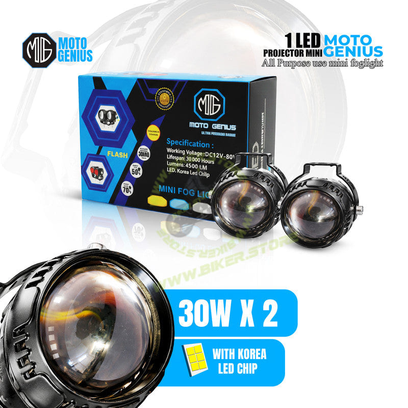 MOTO GENIUS 30W Mini LED Fog Light for Car & Motorcycle, 12V–80V Wide Voltage Waterproof Auxiliary Driving Lamp with Korea LED Chip, Universal Bike Headlight (Pack of 2) - Biker.Store - www.biker.store
