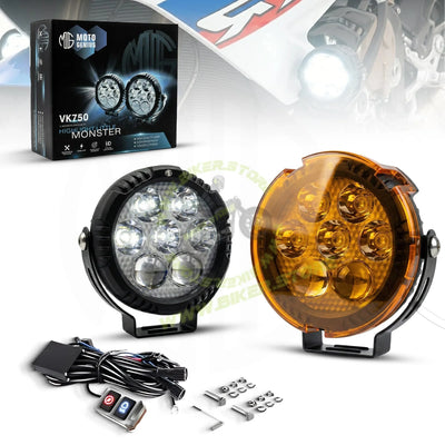 MOTO GENIUS VK 750 WITH HARNESS 7 LED AUXILIARY Fog Light 60W piece Motorcycle & Car Light | With Switch & Wire Harness | Universal Fit | High Brightness | Waterproof (Pack of 2) - Biker.Store - www.biker.store