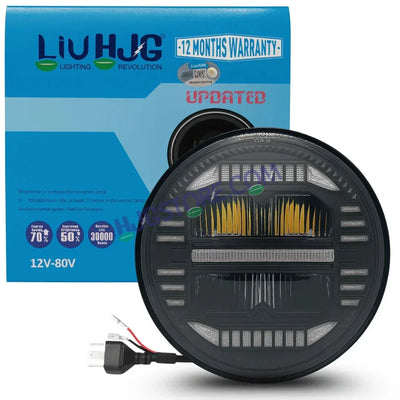 HJG 7 Inch New Minus White LED Headlight New Model Minus Headlight Assembly for Thar Royal Enfield | 75-120W CREE/Osram LED Chip Multi color Compatible with Royal Enfield, Jeep, Thar, Gypsy - Biker.Store - www.biker.store