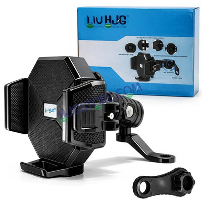 HJG Hexagon R6 Mobile Holder with Mirror Mount for Bike and Scooter, Two Wheelers Universal HJG Hexagon R6 Mirror Mount Mobile Holder Anti-Theft Mobile Holder 360 Degree Rotation Adjustable Size and Locking System LIU HJG Hexagon R6 Mirror Mount Holder - Biker.Store - www.biker.store