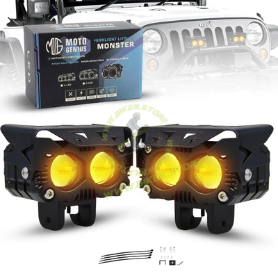 Moto Genius JX-130 WITHOUT HARNESS 40W Dual Color LED Fog Light for Motorcycles | 2 LED Dual Beam White & Yellow | Waterproof Auxiliary Driving Lamp (Pack of 2) - Biker.Store - www.biker.store
