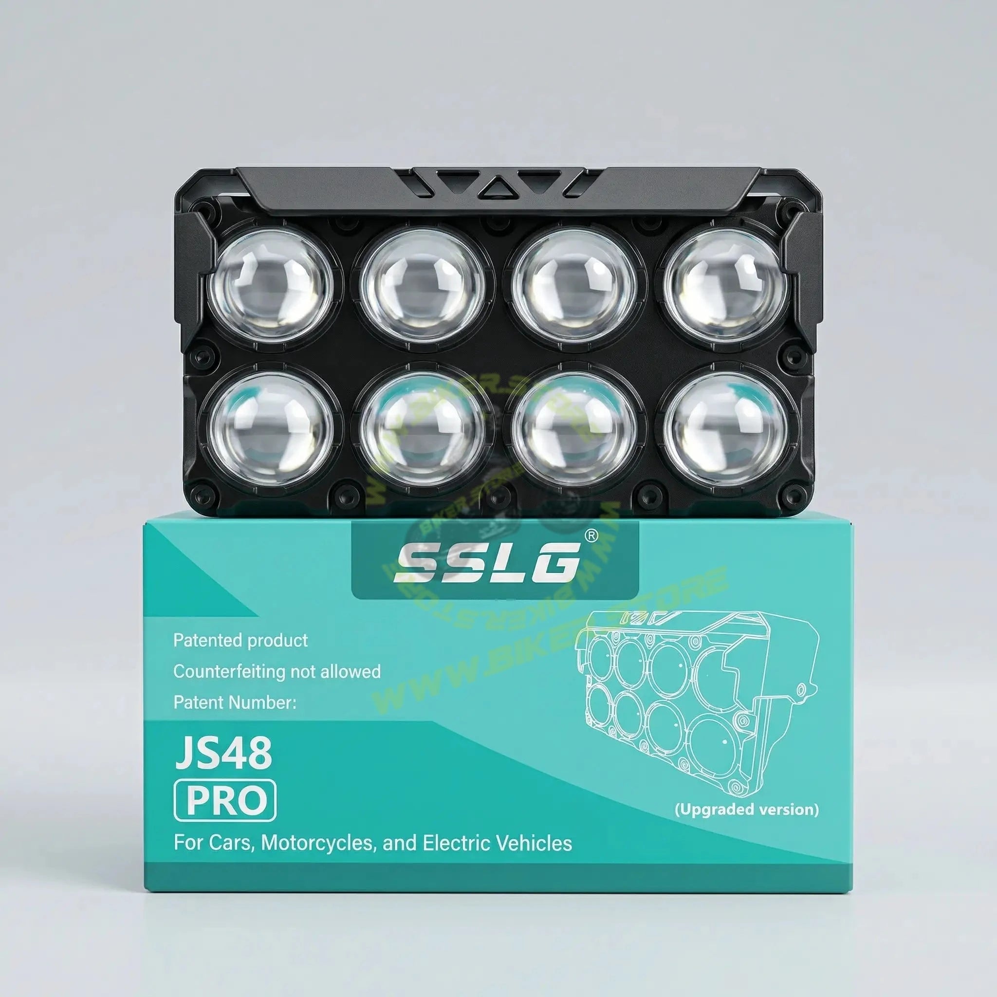 SSLG 8 Lens JS48 PRO 50W FOG LIGHT| Dual Colour Mode White/Yellow with Flashing Mode| Red/Blue Devil Eye Mode (Pack of 1) SSLG JS48 PRO Foglight - Biker.Store - www.biker.store