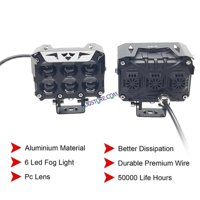 HJG Future Eyes 6 Box Fog 180W with Wiring Kit Future Eyes 6x6 Foglight with Wiring Kit MEGA DRIVE Fog Light For Bike/Car/Thar/Jeep ( Cool White, 90W each * 2 = 180W Total ) - Pack of 2 LIU HJG 180W 6x6 Fog Light with Wiring Harness Kit Combo - Biker.Store - www.biker.store
