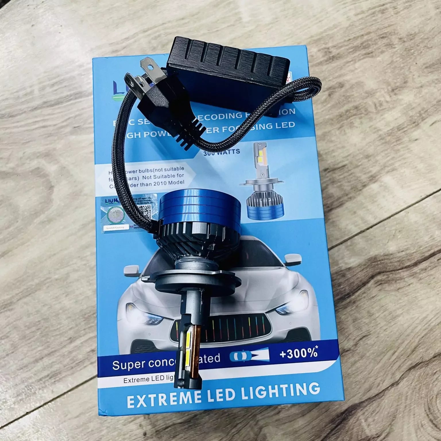 LIU HJG ORIGINAL 300W LED Vehicle Headlight Bulb (2 * 150 WATTS) 2 Pc LED Headlight Bulb H4 150W For All Cars (Low and High Beam Bulbs (White) AC/DC 300Watt) - Type H4 - Biker.Store - www.biker.store