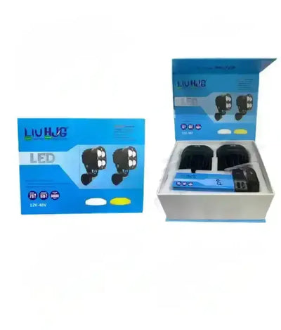 HJG 4X4 CREE Original (2 in 1) Fog Light 120W (White + Yellow) with Kit 4 LED Laser Spotlight For Bike/Car/Thar/Jeep (Pair) - Biker.Store - www.biker.store