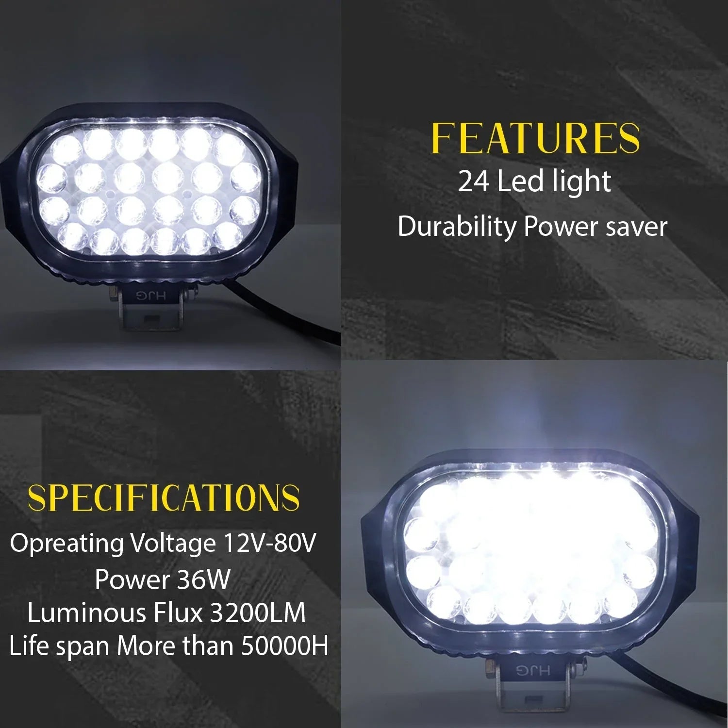 HJG Rectangular 24 LED Fog light 12V-80V 36W for Universal vehicles 1PCS - Biker.Store - www.biker.store