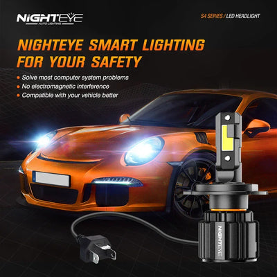 NightEye S4 H8/H9/H11/H16 LED Light Set of 2 - H8/H9/H11/H16 Socket - H8/H9/H11/H16 LED Headlight Bulb for Car and Bike White, 72W, 2 Bulbs - 13000 Lumens ULTRA BRIGHT, Type H8/H9/H11/H16 - Biker.Store - www.biker.store