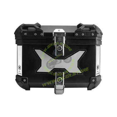 HJG 45L Aluminium Motorcycle Top Box with X-Shaped Red LED Tail Light – Waterproof, Universal Fit & Lockable - Top Box - 45Ltr (Black :- Aluminium) LIU HJG Top Box with X LED Light - Biker.Store - www.biker.store