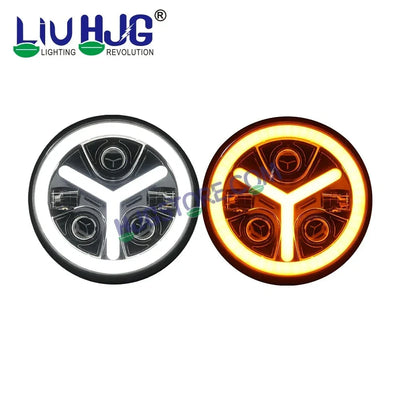 HJG Y Shape 7 Inch Mercedes Benz Headlight Assembly Projector Ultra Wide 7 Inch Headlight Assembly 90W White LED Headlight Assembly for Royal Enfield | 80-100W CREE/Osram LED Chip Multi color White/Yellow Compatible with Royal Enfield, Jeep, Thar, Gypsy - Biker.Store - www.biker.store