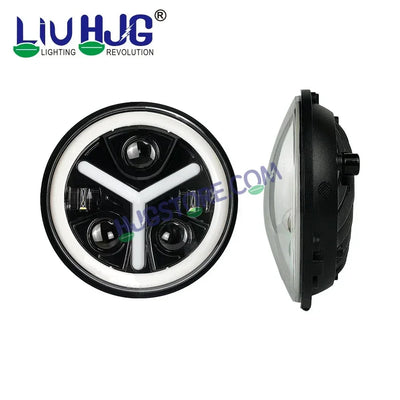 HJG Y Shape 7 Inch Mercedes Benz Headlight Assembly Projector Ultra Wide 7 Inch Headlight Assembly 90W White LED Headlight Assembly for Royal Enfield | 80-100W CREE/Osram LED Chip Multi color White/Yellow Compatible with Royal Enfield, Jeep, Thar, Gypsy - Biker.Store - www.biker.store
