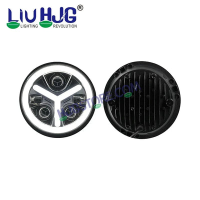 HJG Y Shape 7 Inch Mercedes Benz Headlight Assembly Projector Ultra Wide 7 Inch Headlight Assembly 90W White LED Headlight Assembly for Royal Enfield | 80-100W CREE/Osram LED Chip Multi color White/Yellow Compatible with Royal Enfield, Jeep, Thar, Gypsy - Biker.Store - www.biker.store