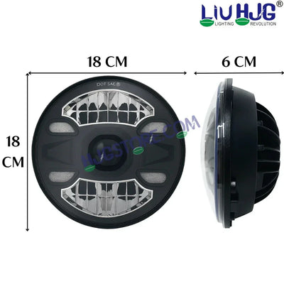 HJG New 4 Dot DRL 100W Projector Ultra Wide 7 Inch Headlight Assembly C-188 White LED Headlight New Model Projector Headlight Assembly for Royal Enfield | 100W CREE/Osram LED Chip Multi color White/Yellow Compatible with Royal Enfield, Jeep, Thar, Gypsy - Biker.Store - www.biker.store