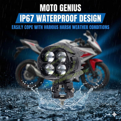 MOTO GENIUS Dual Color DRL Laser Shooting Headlight, 4 LED High Intensity Spot Light, 9–36V Off-Road Fog Lamp for Truck, Motorcycle, Car & Boat (Pack of 2)