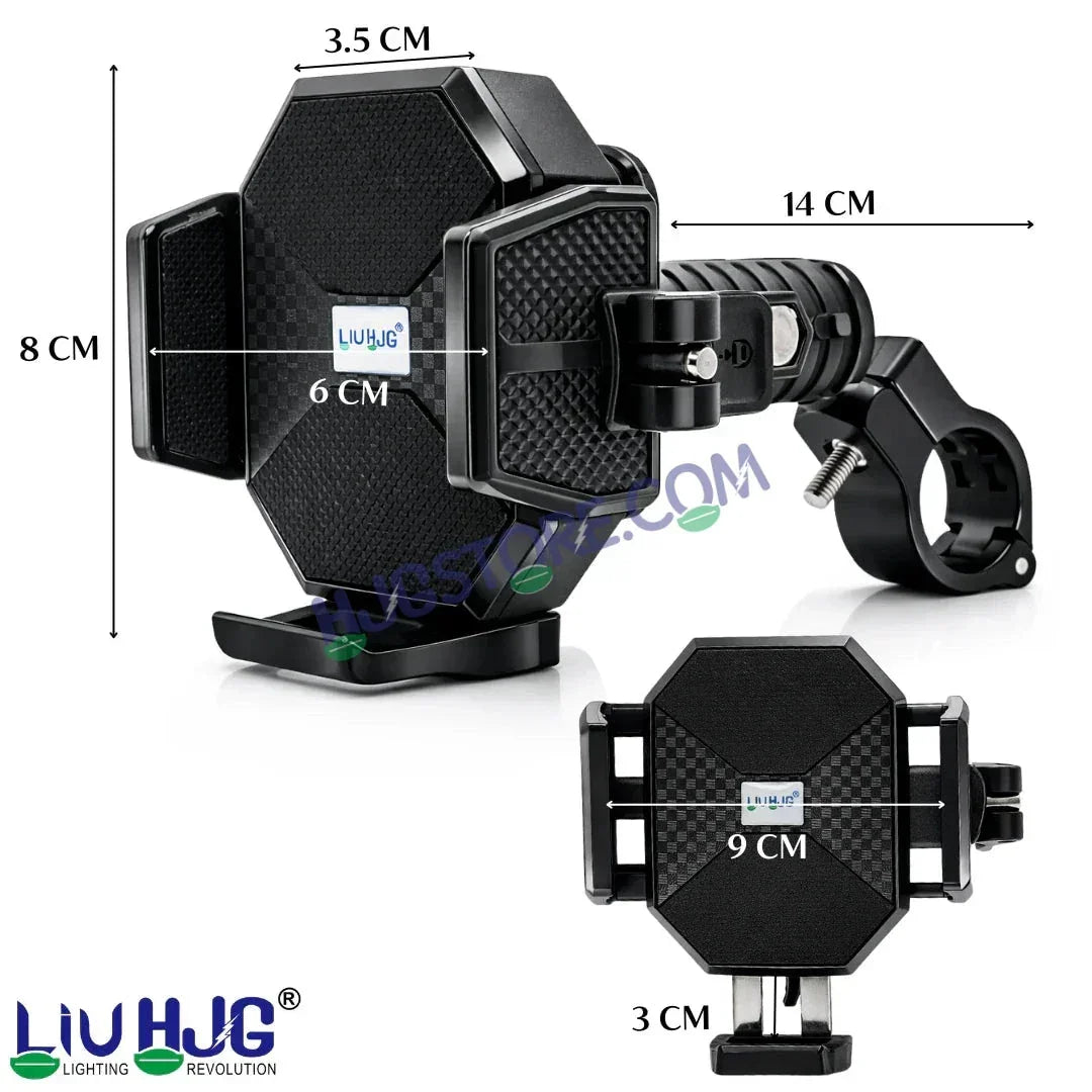 HJG Hexagon R6 Mobile Holder with Handlebar Mount for Bike, Two Wheelers Universal HJG Hexagon R6 Handlebar Mount Mobile Holder Anti-Theft Mobile Holder 360 Degree Rotation Adjustable Size and Locking System LIU HJG Hexagon R6 Bike Handlebar Mount Holder - Biker.Store - www.biker.store
