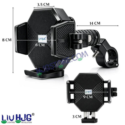 HJG Hexagon R6 Mobile Holder with Handlebar Mount for Bike, Two Wheelers Universal HJG Hexagon R6 Handlebar Mount Mobile Holder Anti-Theft Mobile Holder 360 Degree Rotation Adjustable Size and Locking System LIU HJG Hexagon R6 Bike Handlebar Mount Holder - Biker.Store - www.biker.store