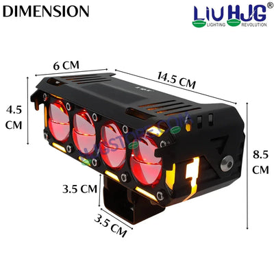 HJG New 300W Future Eyes Ring DRL 4 LED Projector Foglight with Wiring Harness Kit Red DRL/Amber Ring/White/Yellow Light 300W Foglight Ultra Wide Dual Intensity LED Driving Fog Lights Universal For All Cars & Bikes LIU HJG Ring 4 Lens Fog with Wiring Kit - Biker.Store - www.biker.store