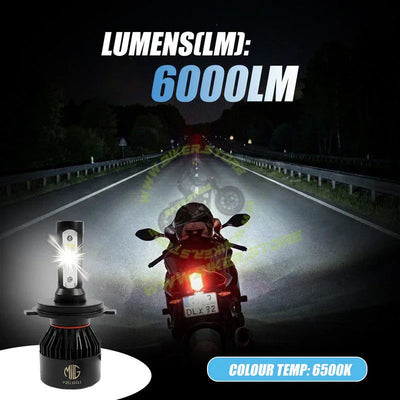 MOTO GENIUS H4 LED Headlight Bulb Hi/Lo Beam 60W (30W+30W) 6000LM, 6500K Cool White, High Brightness with Cooling Fan, Plug & Play for Cars, Bikes & SUVs - Biker.Store - www.biker.store