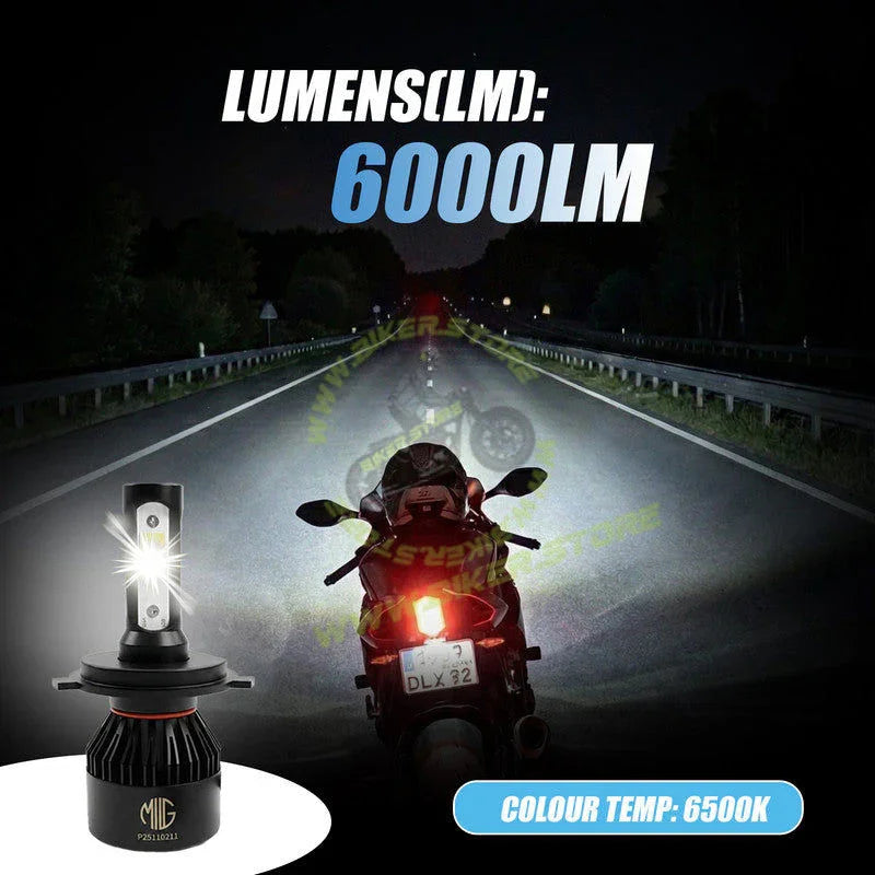 MOTO GENIUS H4 LED Headlight Bulb Hi/Lo Beam 60W (30W+30W) 6000LM, 6500K Cool White, High Brightness with Cooling Fan, Plug & Play for Cars, Bikes & SUVs - Biker.Store - www.biker.store