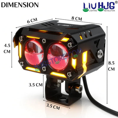 HJG New 120W Future Eyes Ring DRL 2 LED Projector Foglight with Wiring Harness Kit Red DRL/Amber Ring/White/Yellow Light 120W Foglight Ultra Wide Dual Intensity LED Driving Fog Lights Universal For All Cars & Bikes LIU HJG Ring 2 Lens Fog with Wiring Kit - Biker.Store - www.biker.store