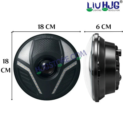HJG Alien 7 Inch Headlight DRL 92W Projector Ultra Wide 7 Inch Headlight Assembly C-286 White LED Headlight New Model Projector Headlight Assembly for Royal Enfield | 92W CREE/Osram LED Chip White/Yellow Compatible with Royal Enfield, Jeep, Thar, Gypsy - Biker.Store - www.biker.store