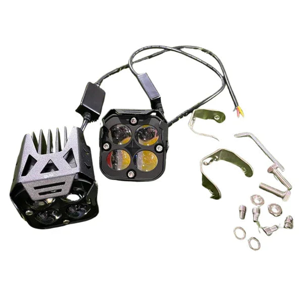 HJG 4X4 Original Devil Eye (3 in 1) Fog Light 120W (Red + White + Yellow) 4 LED Laser Spotlight For Bike/Car/Thar/Jeep (Pair) - Biker.Store - www.biker.store