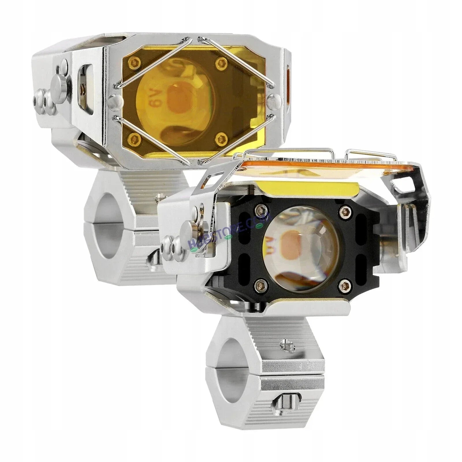 HJG Chrome Transformer Foglight 140W LED Projector with Wiring Kit Slider Yellow Cap Wide Spread White/Yellow 140W 2pc Foglight Ultra Wide Dual Intensity LED Driving Fog Lights 3000K/6500K Universal For All Cars & Bikes, Pack of 2 with Wiring Harness Kit - Biker.Store - www.biker.store