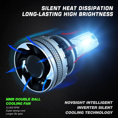 NightEye NovSight A500-N37 DC9-32V LED Headlight 22000LM LED Car Lights Bulbs 6500K High & Low Beam 120W/Pair Super Bright Type H4 - Biker.Store - www.biker.store