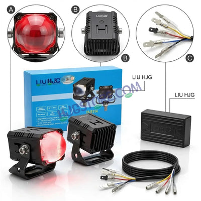 HJG Bezel-less HS114 Foglight Single Condenser Lens 60W Foglight White/Yellow Hi/Lo Red Projector Foglight 60W Foglight Ultra Wide Intensity LED Fog Lights White/Yellow Hi/Lo with Red Devil Fog Universal For All Cars & Bikes LIU HJG HS114 60W Foglight 2pc - HJGstore.com