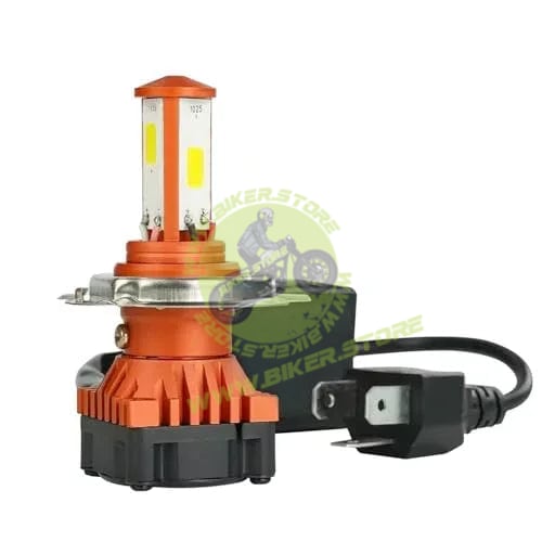 CYT 40W H4 LED Front Power Headlight DC 8V-48V High Brightness Bulb with 3 Side Cobe Cooling Fan & Conversion Kit High/Low Beam Light Universal For All Bike Motorcycle Scooty (Pack of 1, White) - Biker.Store - www.biker.store