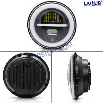 HJG Minus Tri Projector Lens 7 Inch Headlight DRL 107W Projector Ultra Wide 7 Inch Headlight Assembly New Model Projector Headlight Assembly for Royal Enfield Thar | 107W CREE/Osram LED Chip White/Yellow Compatible with Royal Enfield, Jeep, Thar, Gypsy - Biker.Store - www.biker.store