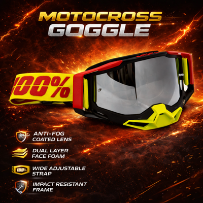 100% Upgraded Goggle for Motorcycle Riding Strong Material UV Protection Clear Vision Lens, Dustproof with Comfortable Foam Padding Adjustable Headband Red Color for Dirt Bike Racing Pack 1 - Biker.Store - www.biker.store