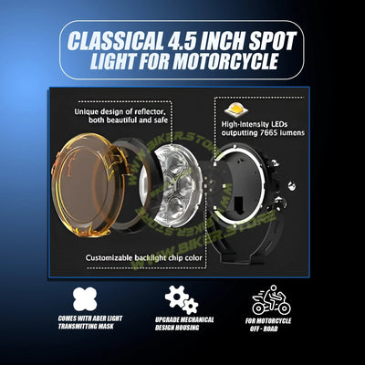 Moto Genius VK 70 Pro 90W piece, LED Auxiliary Fog Lights with DRL | Wiring Harness & Mounts Included | Yellow Covers | Ultra Bright Touring Lights (Pack of 2) - Biker.Store - www.biker.store