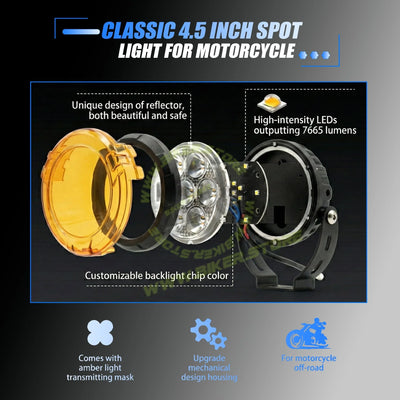 MOTO GENIUS VK 750 WITH HARNESS 7 LED AUXILIARY Fog Light 60W piece Motorcycle & Car Light | With Switch & Wire Harness | Universal Fit | High Brightness | Waterproof (Pack of 2) - Biker.Store - www.biker.store