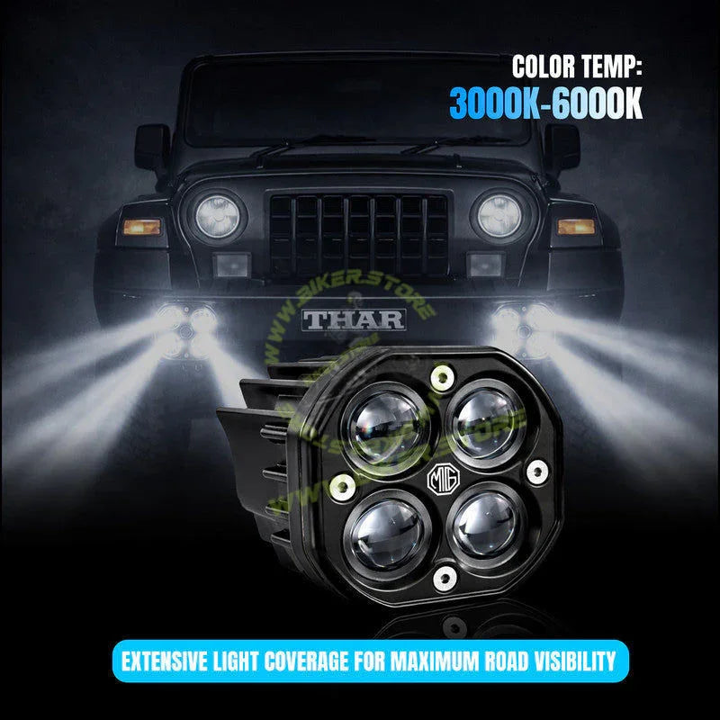 MOTO GENIUS 4 LED 80W Fog Light | Dual Color Yellow & White High Power Fog Lights for Car, Bike, Truck & Van | Universal Off-Road Auxiliary Light Kit (Pack of 2) - Biker.Store - www.biker.store