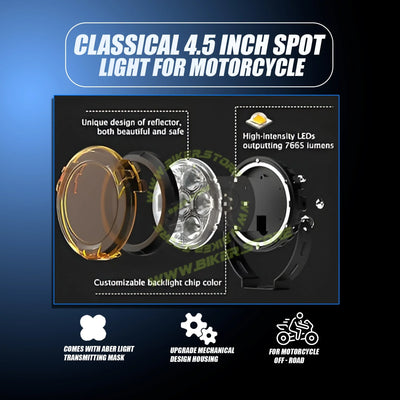 Moto Genius VK 70 Pro 90W piece, LED Auxiliary Fog Lights with DRL | Wiring Harness & Mounts Included | Yellow Covers | Ultra Bright Touring Lights (Pack of 2) - Biker.Store - www.biker.store