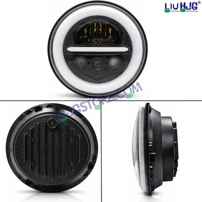 HJG Minus with 3 Projector Lens 7 Inch Headlight DRL 107W Projector Ultra Wide 7 Inch Headlight Assembly New Model Projector Headlight Assembly for Royal Enfield Thar | 107W CREE/Osram LED Chip White/Yellow Compatible with Royal Enfield, Jeep, Thar, Gypsy - HJGstore.com