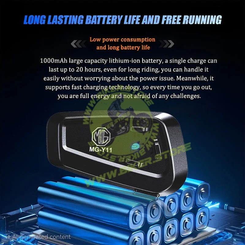 MOTO GENIUS Y11 Motorcycle Helmet Bluetooth Headset V5.2 – HIFI Stereo, Noise Reduction, 500mAh Battery, Hands-Free Calls, Voice Assistant, IPX6 Waterproof, Easy Install - Biker.Store - www.biker.store