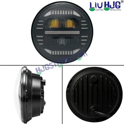 HJG 7 Inch New Minus White LED Headlight New Model Minus Headlight Assembly for Thar Royal Enfield | 75-120W CREE/Osram LED Chip Multi color Compatible with Royal Enfield, Jeep, Thar, Gypsy - Biker.Store - www.biker.store