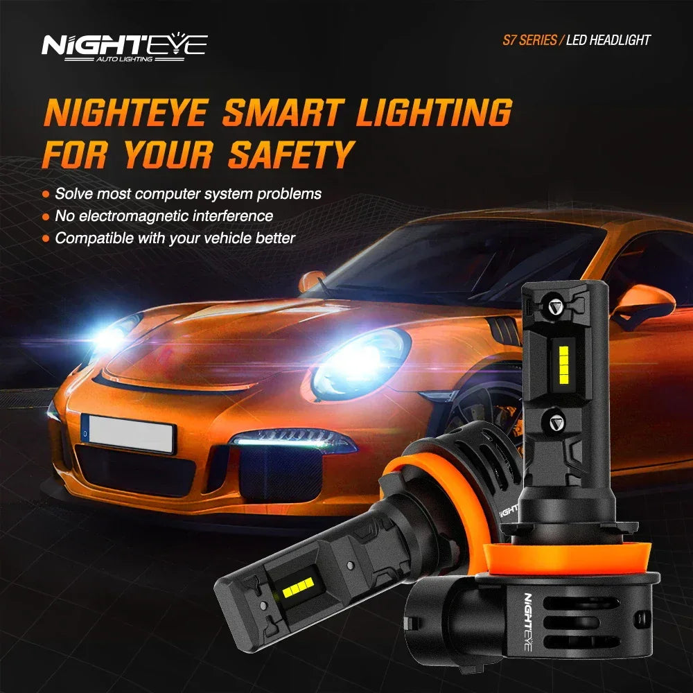 NightEye A315-S7 H8/H9/H11/H16 Pair 20000LM 6500K LED Car Headlight Bulbs 70W Auto Headlamp IP68 Waterproof for Modification Cars - Type H8/H9/H11/H16 - Biker.Store - www.biker.store